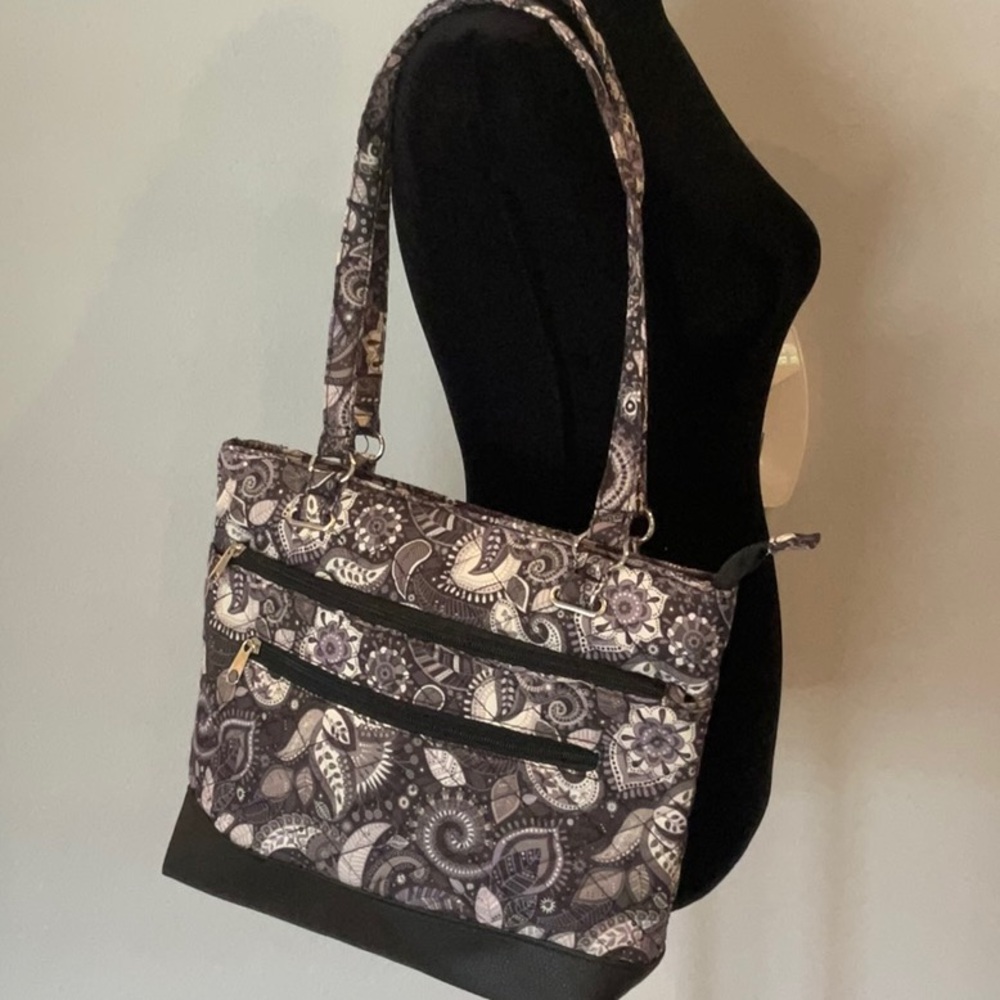Floral Paisley Print Tote Bag in Black and White